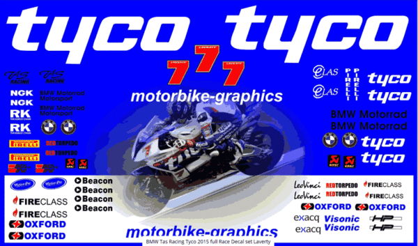 BMW Tas Racing Tyco 2015 Full Race Decal Set Laverty