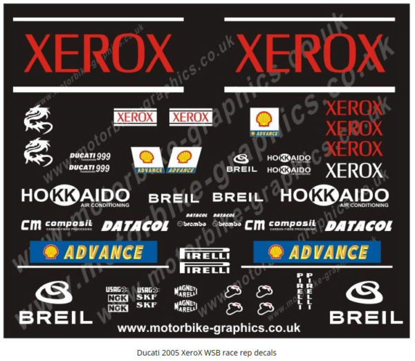 Ducati 2005 Xerox WSB Race Rep Decals