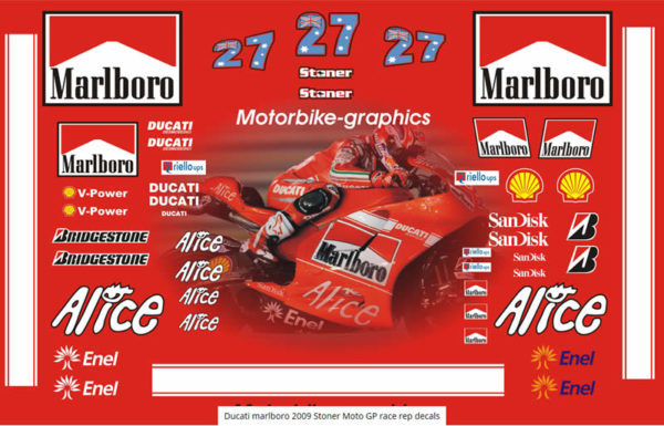 Ducati marlboro 2009 Stoner Moto GP Race Rep Decals