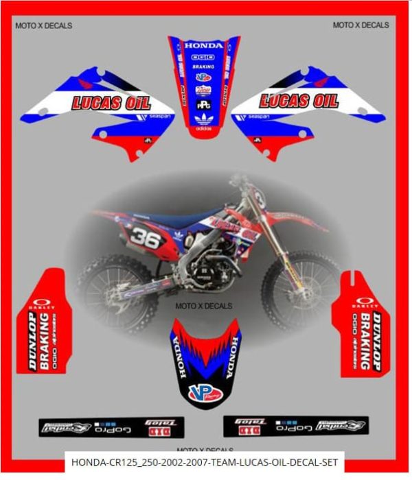 Honda CR125 250 2002-2007 Team Lucas Oil Decal Set