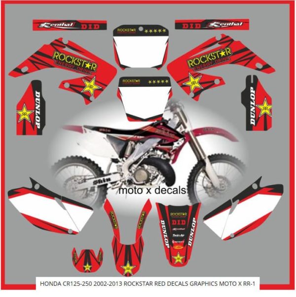 HONDA CR125-250 2002-2013 ROCKSTAR RED DECALS GRAPHICS MOTO X RR-1