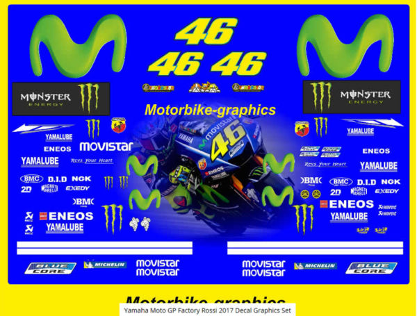 Yamaha Moto GP Factory Rossi 2017 Decal Graphics Set