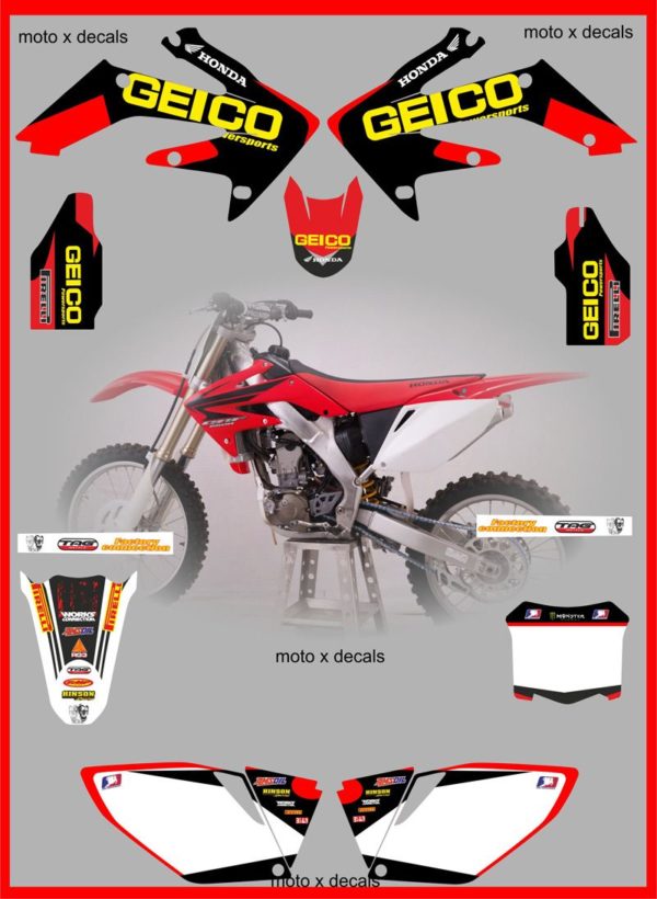 Honda CRF250 2007 Geico Decals Sticker Moto X Graphics