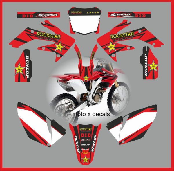 Honda CRF250 2006-2009 Rockstar Red Decals Moto X RR8