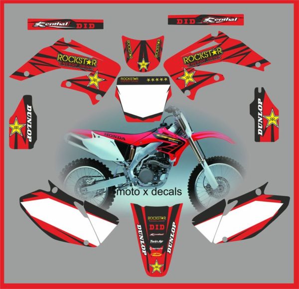 Honda CRF450 2002-2004 Rockstar Red Decals Moto X RR11