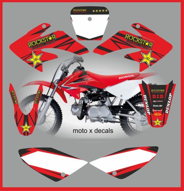 Honda CRF70 2007-2012 Rockstar Red Decals Graphics Moto X RR5