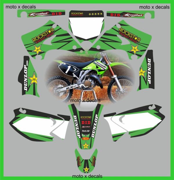 Kawasaki KX125-250 2003-2013 Rockstar Green MotoX Decals Graphics Stickers rg5