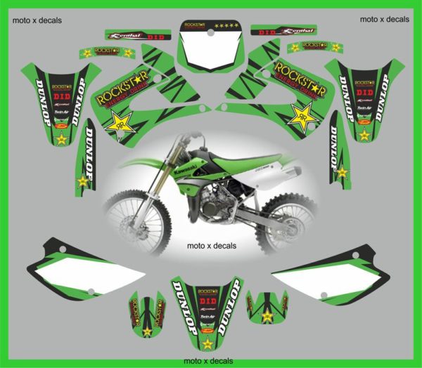 Kawasaki KX85 2001-2013 Rockstar Green Decals Graphics Moto-X Decals rg3