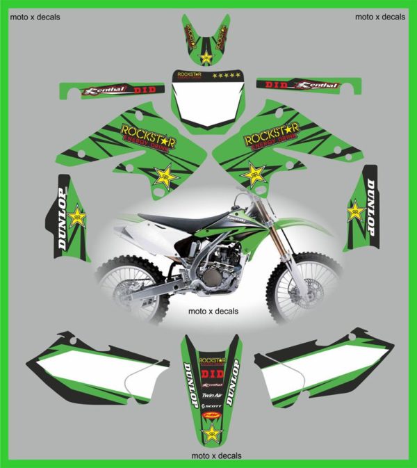 Kawasaki KXF250 2004-2005 Rockstar Green MotoX Decals Graphics Stickers rg6