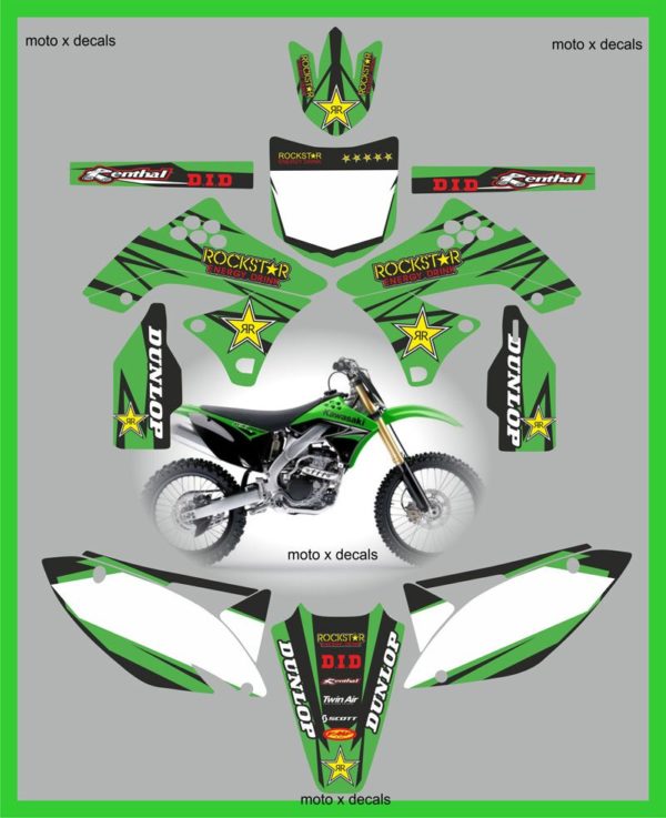 Kawasaki KXF250 2009-2012 Rockstar Green Moto-X Decals Graphics Stickers rg8