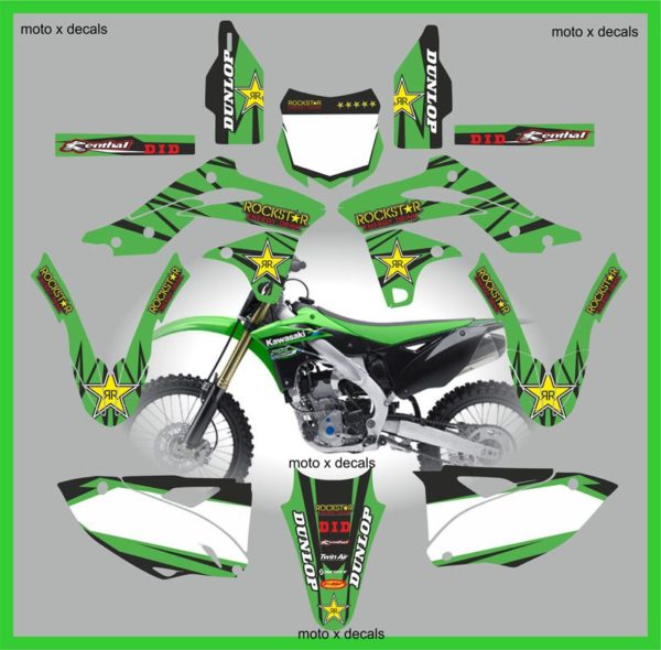 Kawasaki KXF250-2013 Rockstar Green Moto-X Decals Graphics Stickers rg9