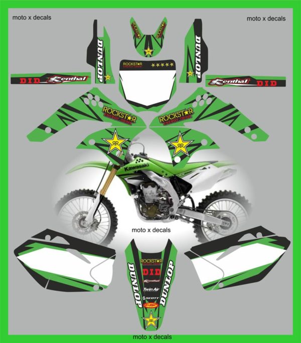 Kawasaki KXF450 2006-2008 Rockstar Green Moto X Decals Graphics Stickers rg10