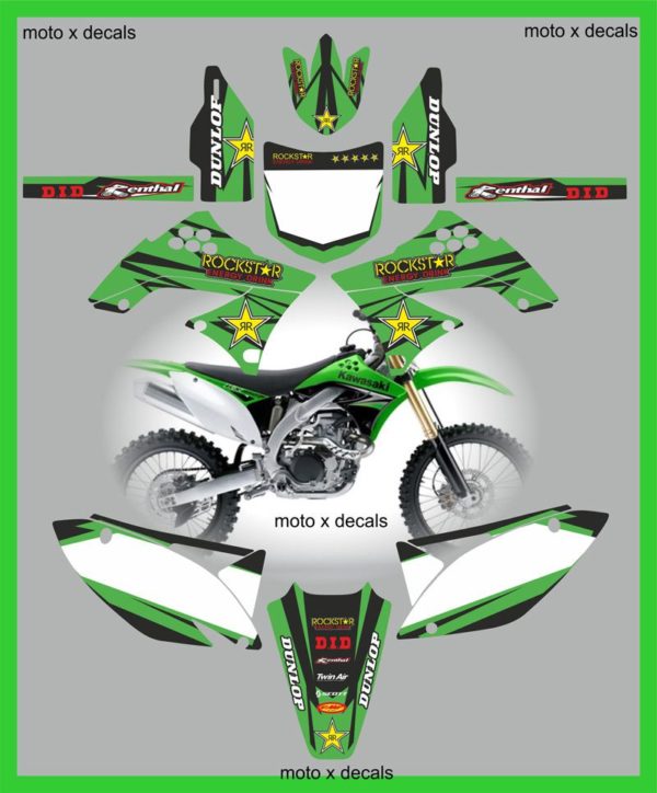 Kawasaki KXF450 2009-2011 Rockstar Green Moto X Decals Graphics Stickers rg11