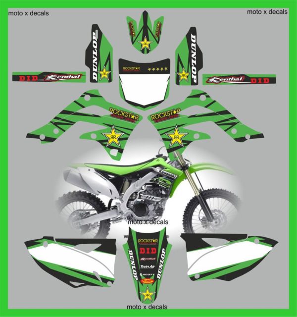 Kawasaki KXF450 2012 Rockstar Green Moto-X Decals Graphics Stickers rg12