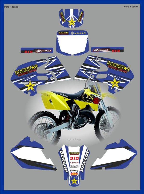 Suzuki RM125-250 1999-2000 Rockstar Blue Decals Stickers Graphics rc2