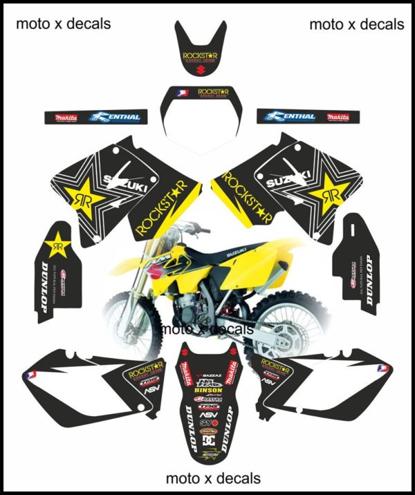 Suzuki RM125-250-2001-2012 Rockstar Black Moto-X Decals Graphics rb3