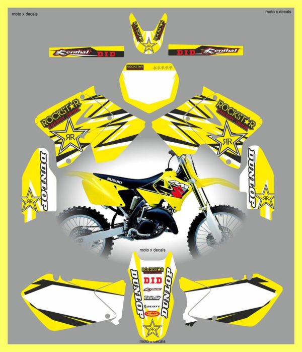 Suzuki RM125 -250 2001-2012 Rockstar Yellow Decals Stickers Graphics ry3