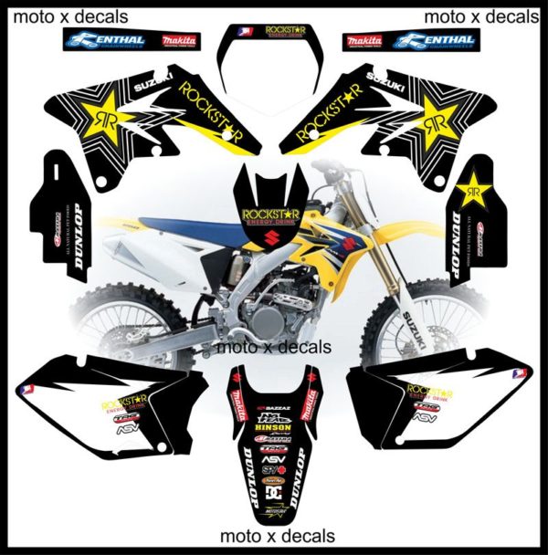 Suzuki RMZ250 2007-2009 Rockstar Black Moto-X Decals Graphics rb5