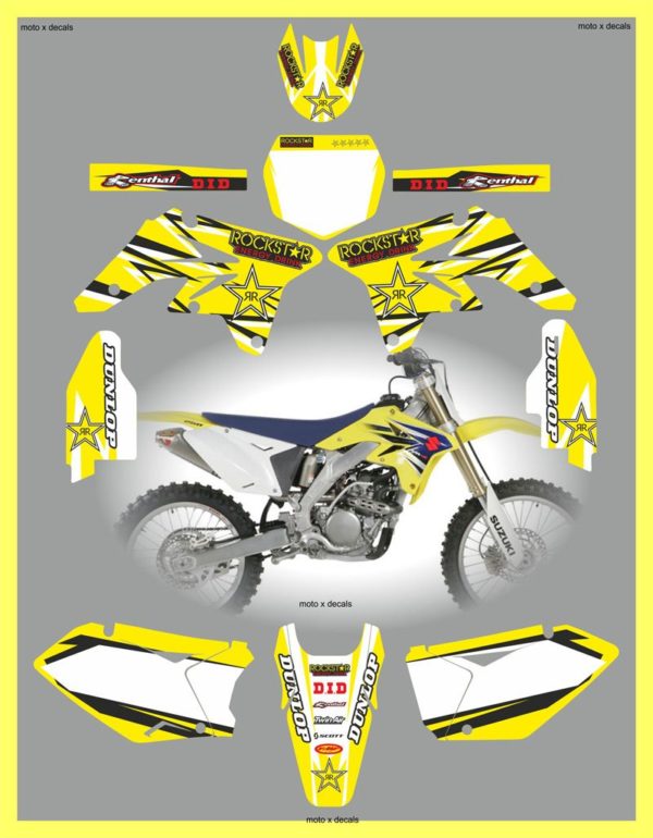 Suzuki RMZ250 2007-2009 Rockstar Yellow Decals Stickers Graphics ry9