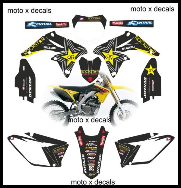 Suzuki RMZ250 2010-2013 Rockstar Black Moto-X Decals Graphics rb9