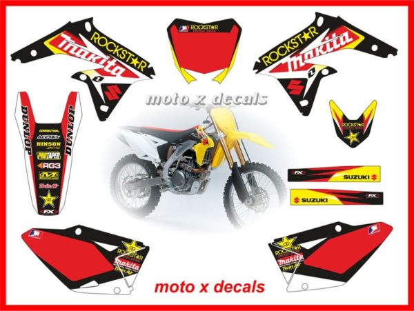 Suzuki RMZ450 2008-2013 Rockstar Makita Moto X Decal Set